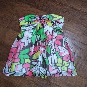 MILLY New York Pink White Floral silk Strapless Blouse Top Size 4